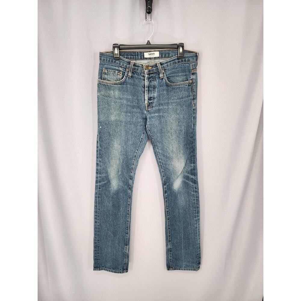 Baldwin The 76 Jeans Mens 32x33.5 Blue Denim Mid Rise Tapered Button Fly USA